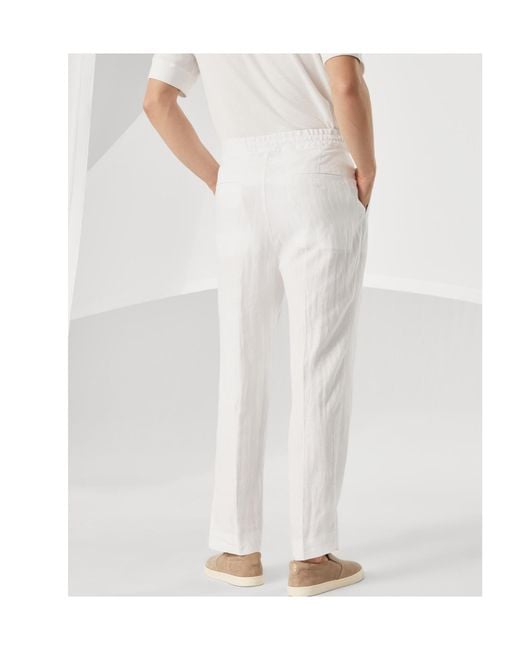 Brunello Cucinelli White Linen Trousers for men