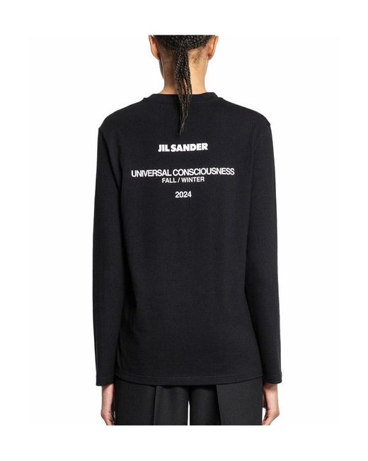 Jil Sander Black Logo Printed Long-Sleeved T-Shirt