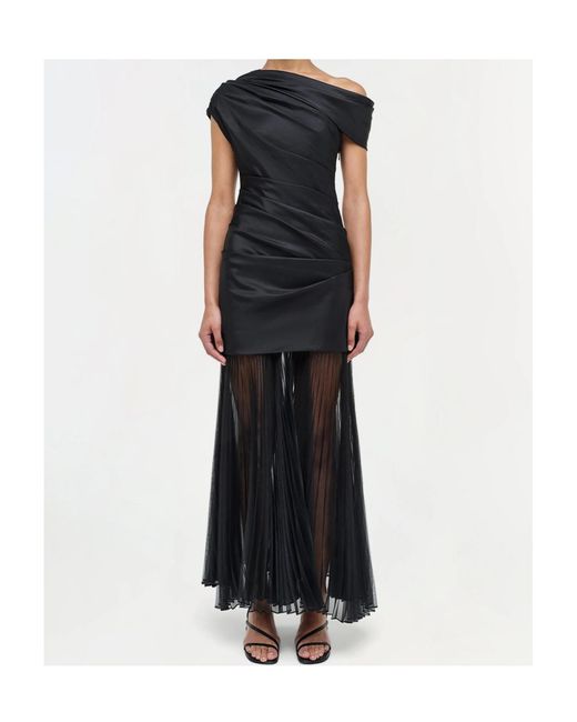 Jonathan Simkhai Black Ammalie Draped Pleated-Skirt Taffeta Dress
