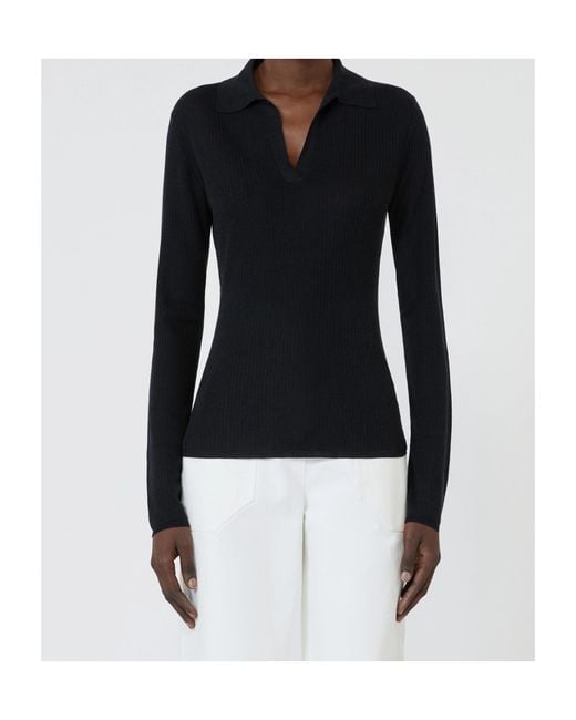 Max Mara Blue Long-Sleeved Knit Polo Shirt