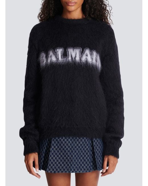 Balmain Black Logo Jacquard Crewneck Knitted Jumper