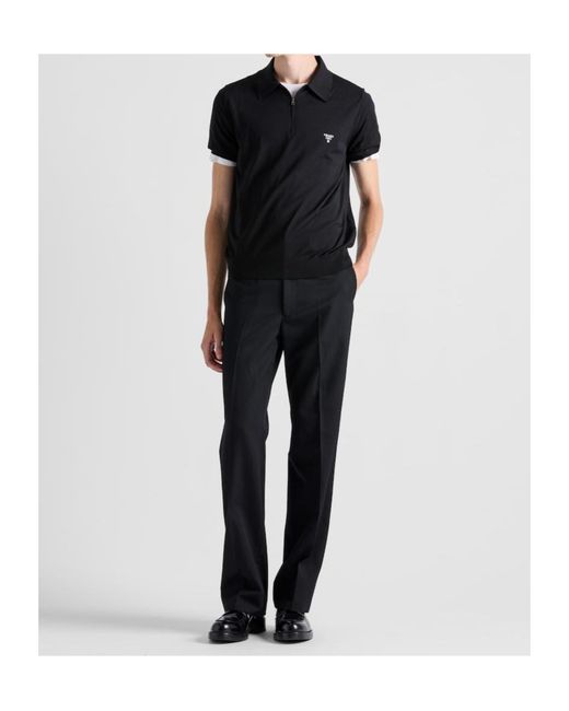 Prada Black Superfine Wool Polo Shirt for men