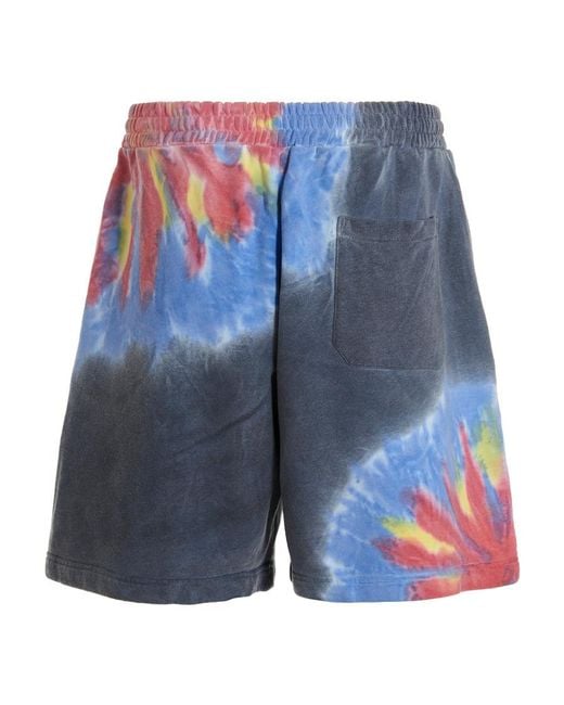 MSGM Blue Logo Printed Tie Dyed Bermuda Shorts for men