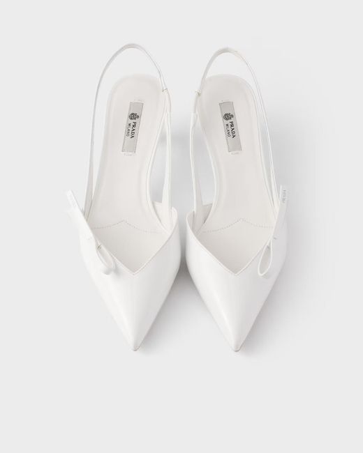 Prada White Bow-Detailed Slingback Pumps