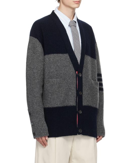 Thom Browne Black V-Neck Oversized Jersey Cardigan for men