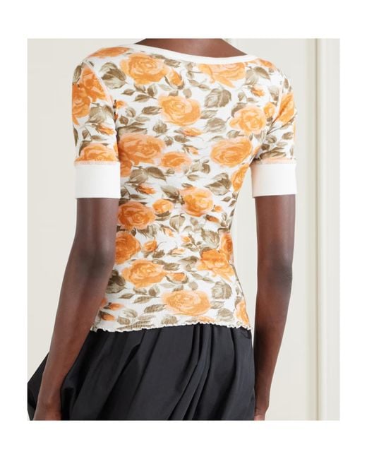 Chloé White Floral-Print Ribbed Stretch-Cotton Jersey T-Shirt