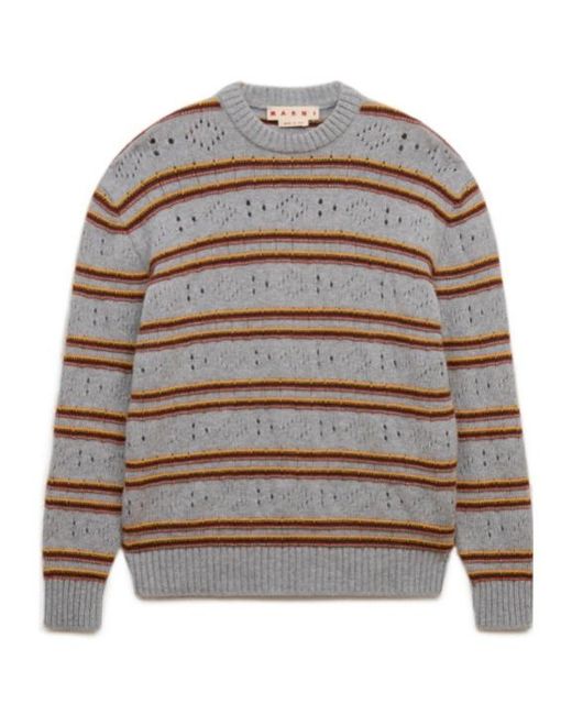 Marni Gray Openwork Knit Jumper for men