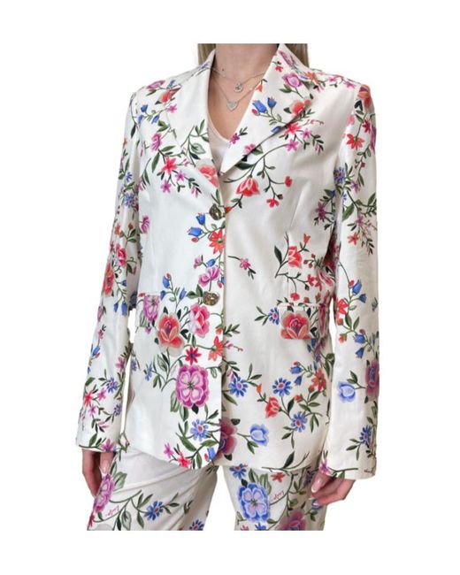 Liu Jo White Single-Breasted Floral Blazer
