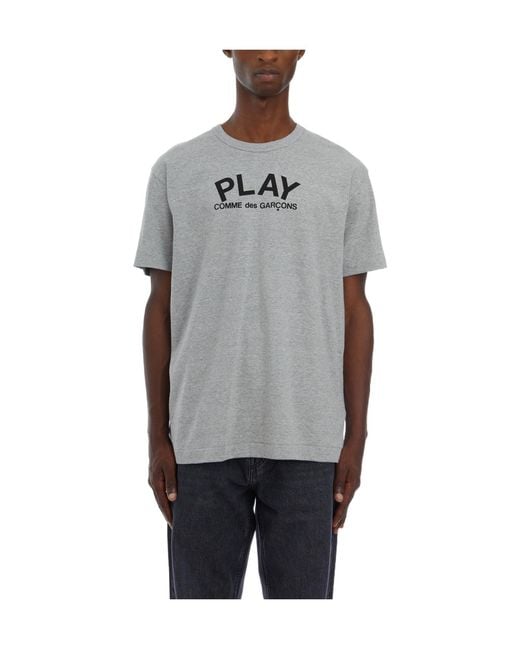 COMME DES GARÇONS PLAY Gray Comme Des Garçons Play Logo Printed Crewneck T-Shirt for men
