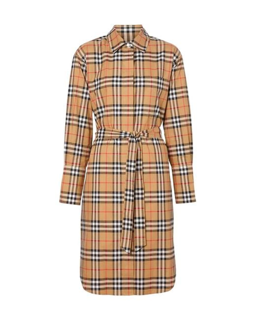 Burberry Natural Vintage Check Cotton Tie-Waist Shirt Dress