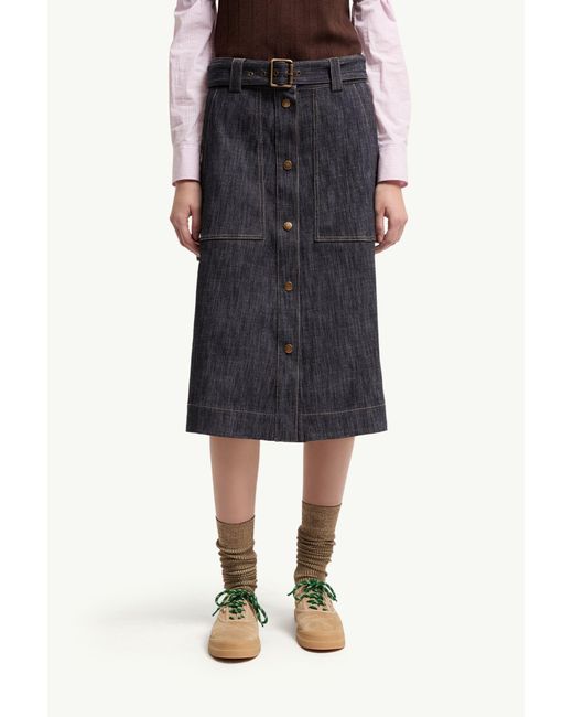 Moncler Blue Buckled Button Detailed Skirt