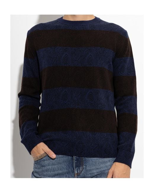 Etro Blue Crew Neck Long-Sleeved Knitwear for men