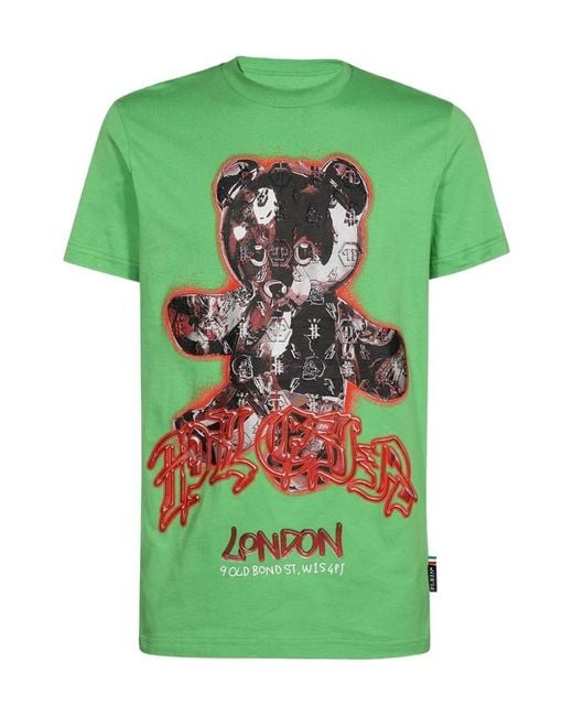 Philipp Plein Green Teddy Bear T-Shirt for men