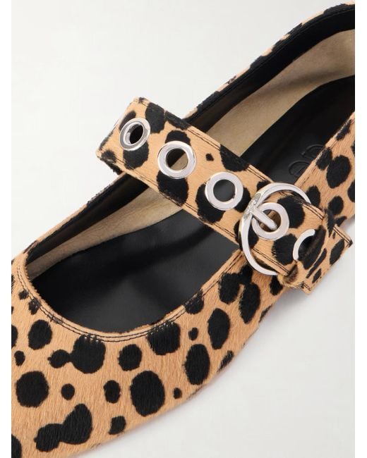 Aeyde Brown Leopard-Print Pony Hair Mary Jane Ballet Flats