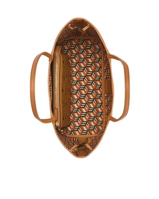 MCM Brown Liz Visetos Double-Sided Shopping Bag