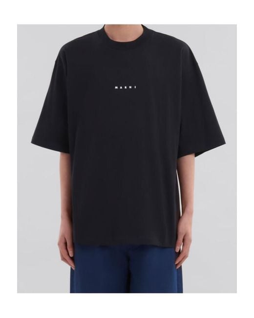 Marni Black Logo Printed Crewneck T-Shirt for men