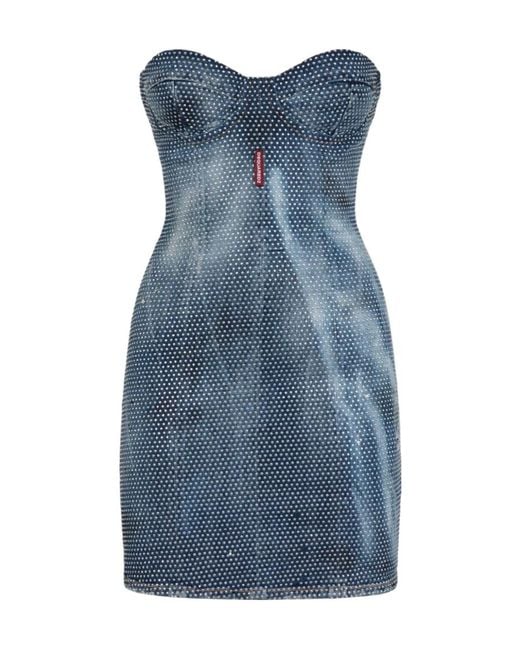 DSquared² Blue Embellished Denim Bustier Mini Dress