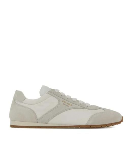 Prada White Round-Toe Lace-Up Sneakers