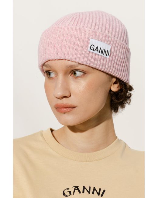 Ganni Pink Fitted Rib Knit Beanie