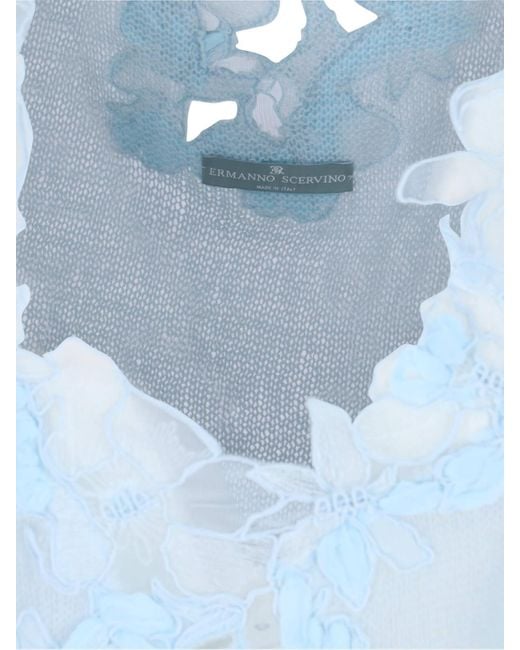 Ermanno Scervino Blue Top With Floral Appliqués