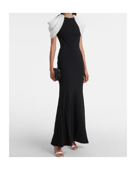 Roland Mouret Black Embellished Caped Satin Crepe Gown