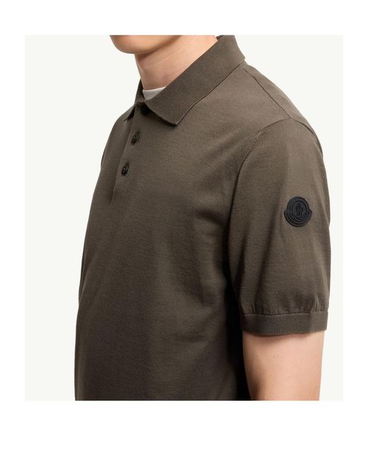 Moncler Brown Logo Cotton Knit Polo for men