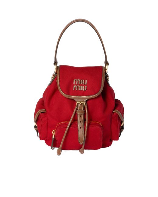 Miu Miu Red Canvas And Leather Backpack