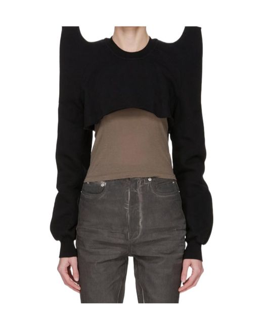 Rick Owens Black Tecsweat Cropped Sweatshirt