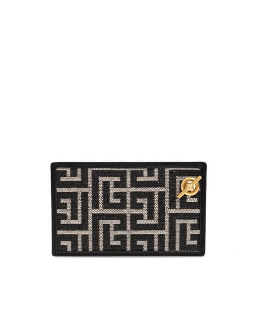 Balmain Black Monogram Chain Card Holder Wallet for men