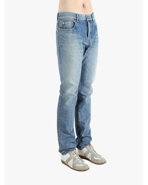 Saint Laurent Blue Logo Patch Straight Leg Jeans for men
