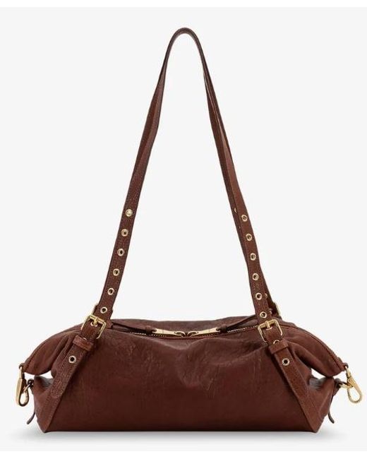 Miu Miu Brown Embossed Logo Lettering Shoulder Bag