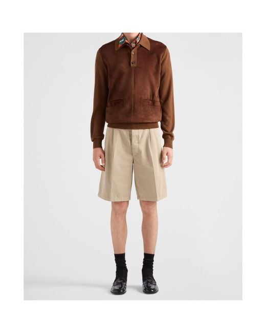 Prada Natural Pleated Bermuda Shorts for men
