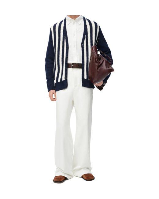 Loewe Blue Striped V-Neck Cardigan for men