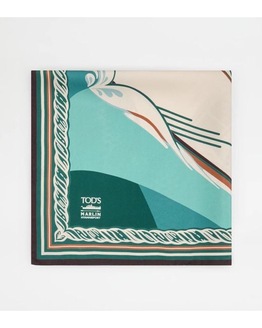Tod's Green Square Silk Scarf for men