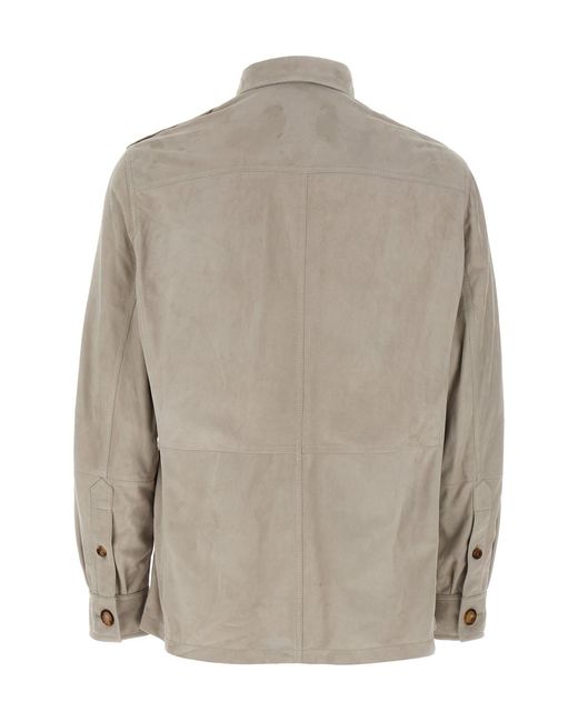 Brunello Cucinelli White Buttoned Leather Shirt Jacket for men
