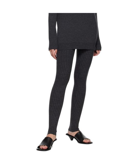 Totême Gray Skinny-Cut Ribbed Leggings
