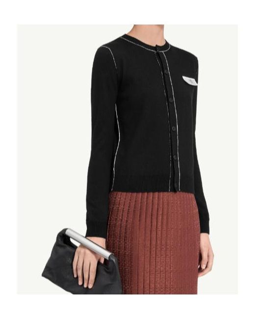 MM6 by Maison Margiela Black Button-Front Wool Blend Knit Cardigan