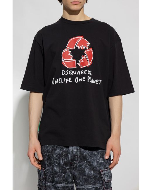 DSquared² Black Graphic Printed Crewneck T-Shirt for men