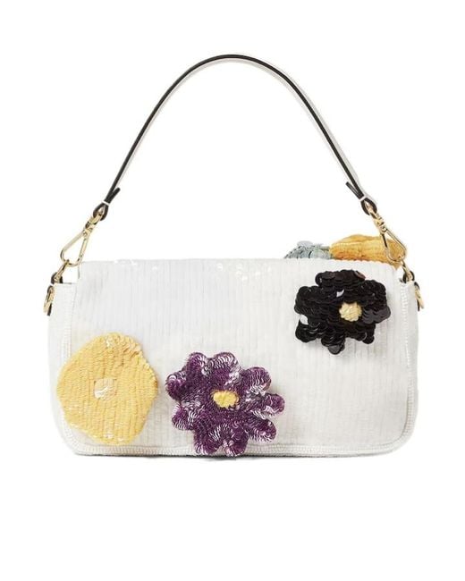 Fendi Metallic Baguette Sequinned Sunny Side Flowers Medium Shoulder Bag