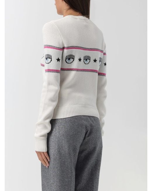 Chiara Ferragni Gray Eyelike-Motif Crewneck Knitted Jumper
