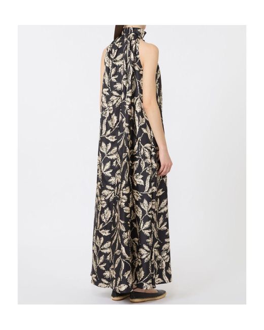 Max Mara White Silk Twill Printed Maxi Dress