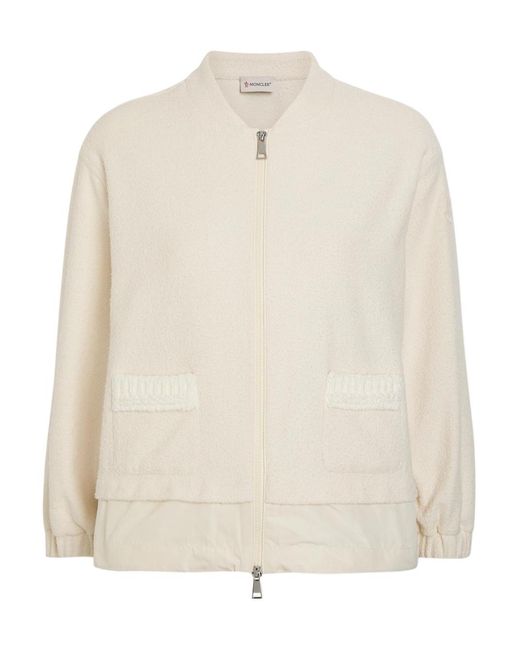 Moncler White Logo-Appliquéd Layered Bouclé Cardigan