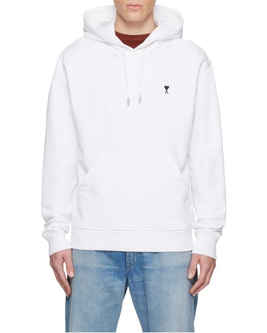 AMI White Contrasted "Ami De Coeur" Hoodie for men