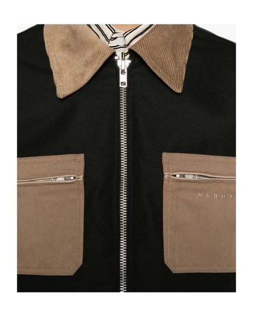 Marni Black Contrast-Collar Patch-Pocket Jacket for men