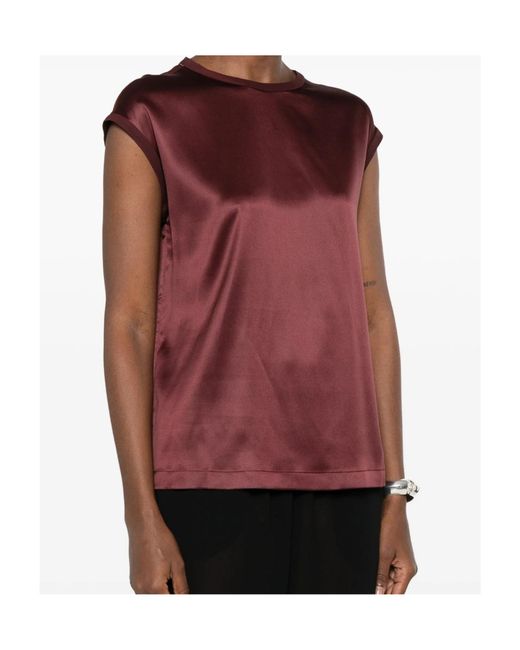 Brunello Cucinelli Red Satin Cap-Sleeve Top