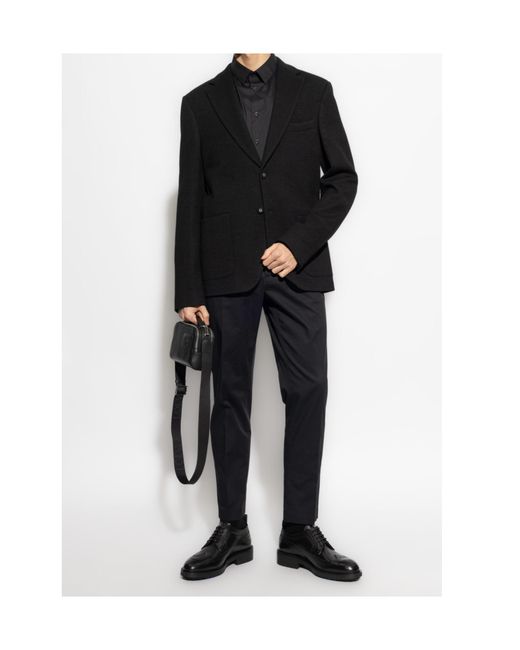 Giorgio Armani Blue Curved Hem Poplin Shirt for men