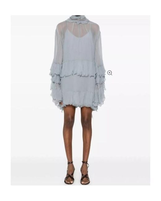 Chloé Blue Chloé Ruffled Sheer Mini Dress