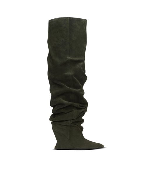 Balmain Green Suede Leather Wedge Thigh-High Boots