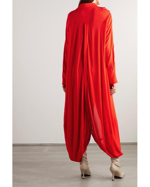 Proenza Schouler Red Tie-Waist Knit Crepe Shirt Dress