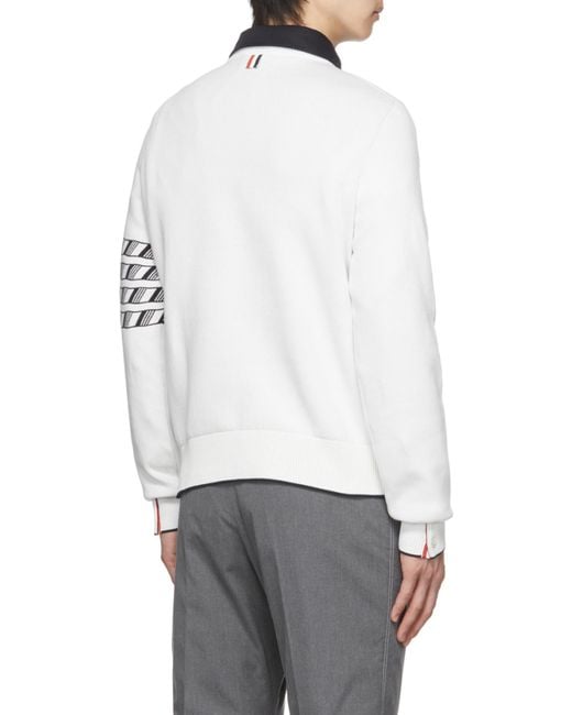 Thom Browne White Pullover W/ Kite Icon Jacquard 4Bar for men